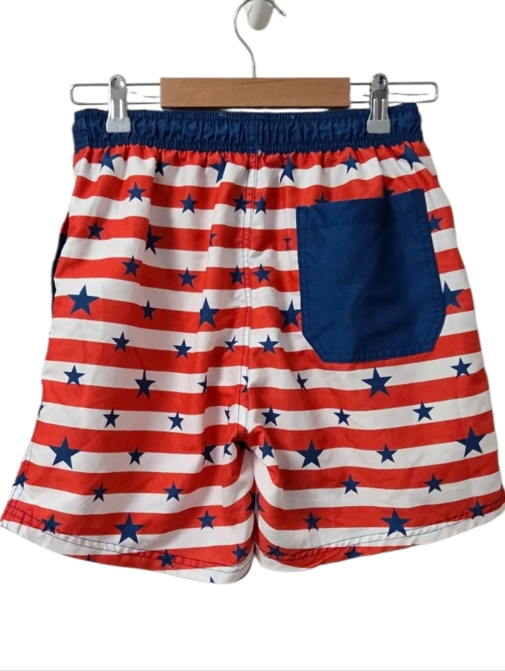 Patriotic American Flag Swim Trunks Men’s Small Stars Stripes Lined 6” Inseam